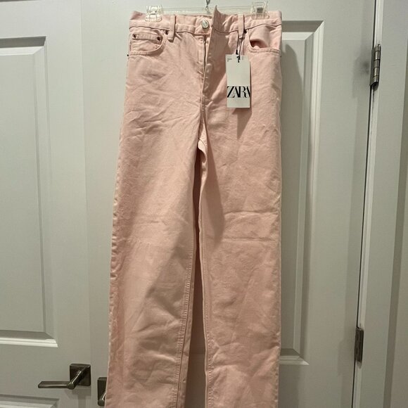 Zara The New Daddy Jeans Women's Pink Wide Leg Frayed Hem Size 4 NWT - Picture 1 of 7